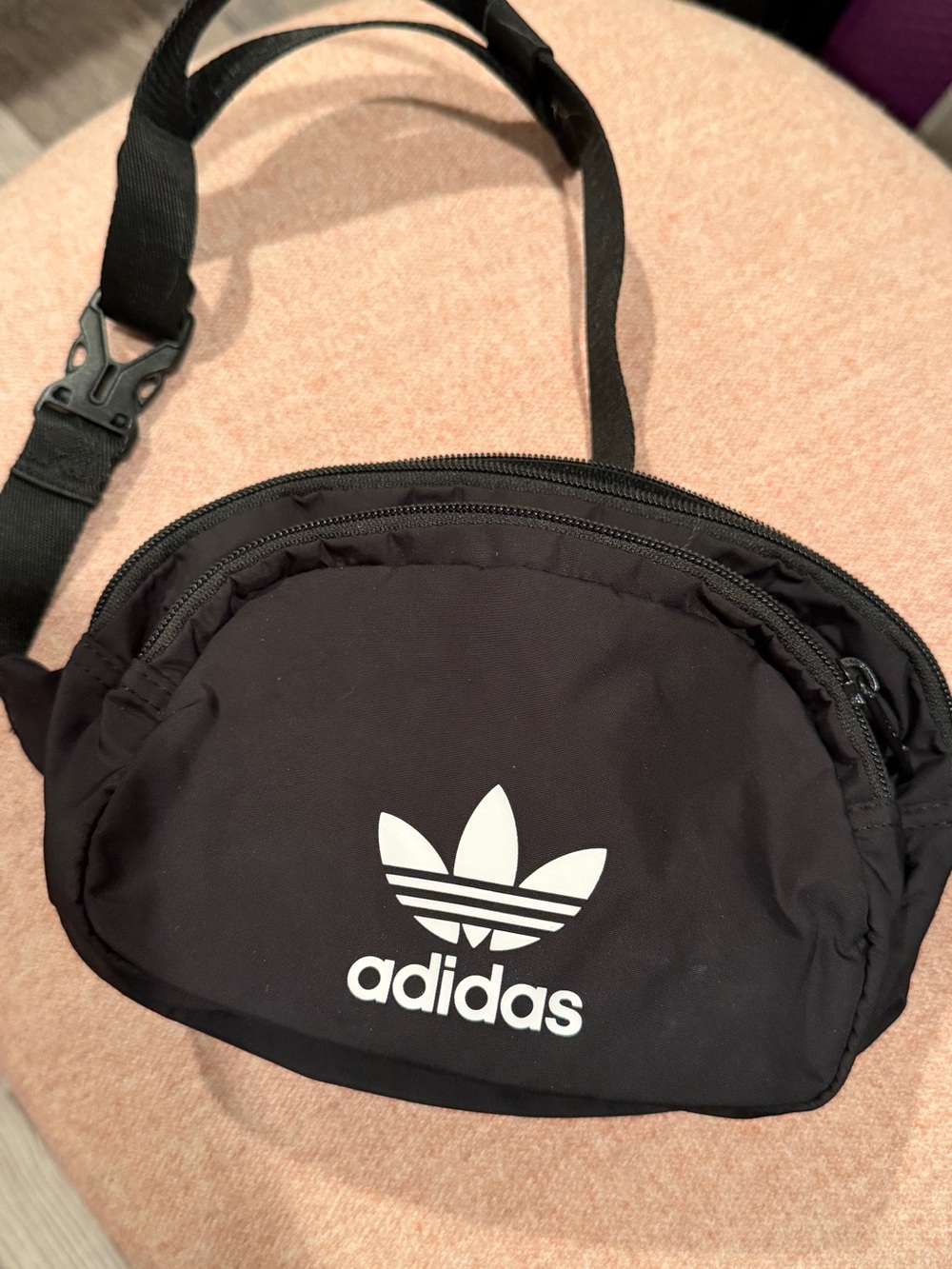 adidas Black Trefoil Belt Bag with White Logo